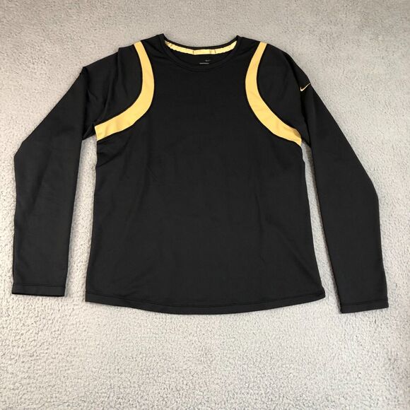 Nike Shirt Womens Medium Black Long Sleeve Logo Swoosh Pullover Crew‎ Neck - Picture 1 of 7